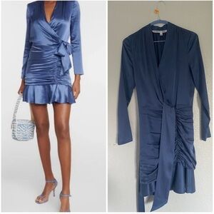 Veronica Beard Agatha Silk Satin Wrap Dress in Steel Blue Size 0